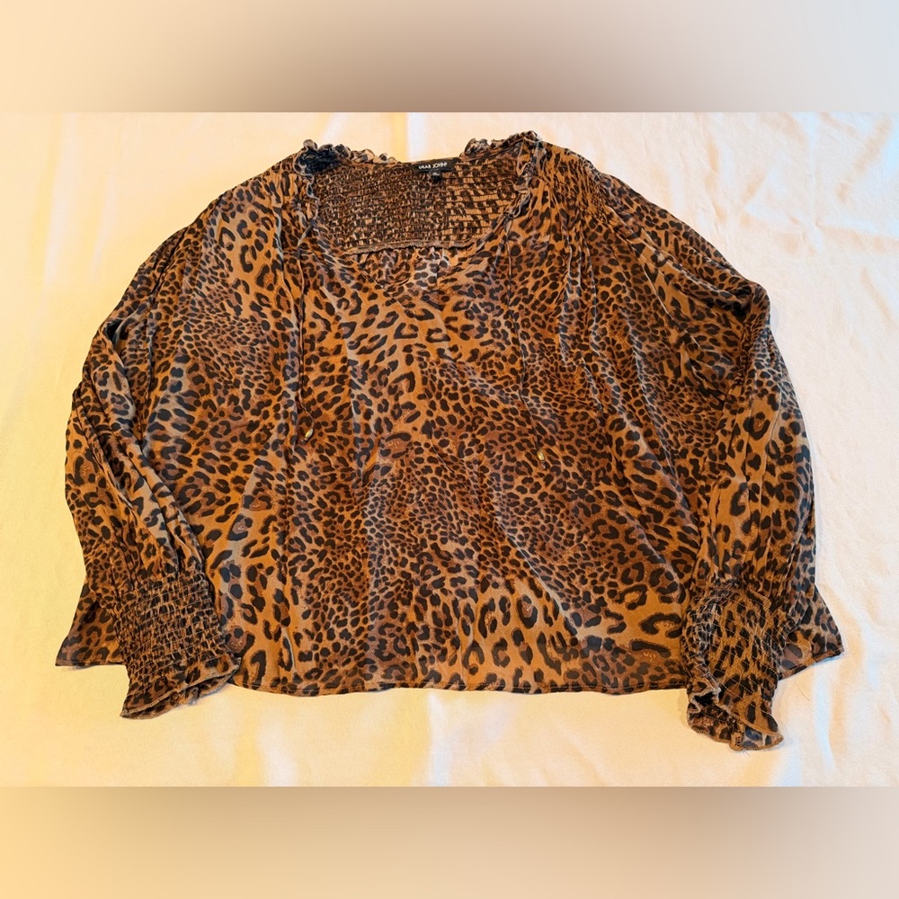 Dear John Sheer Leopard Print Blouse Size XL